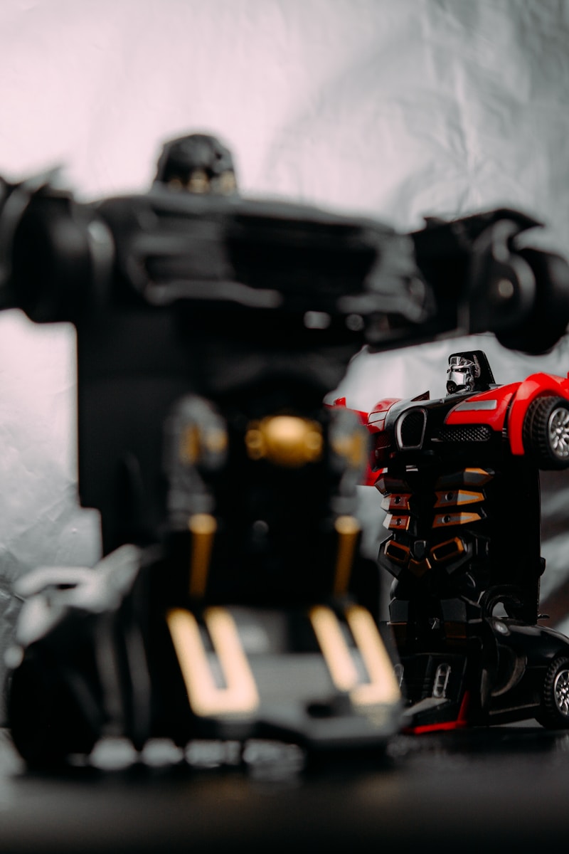 black and red robot toy